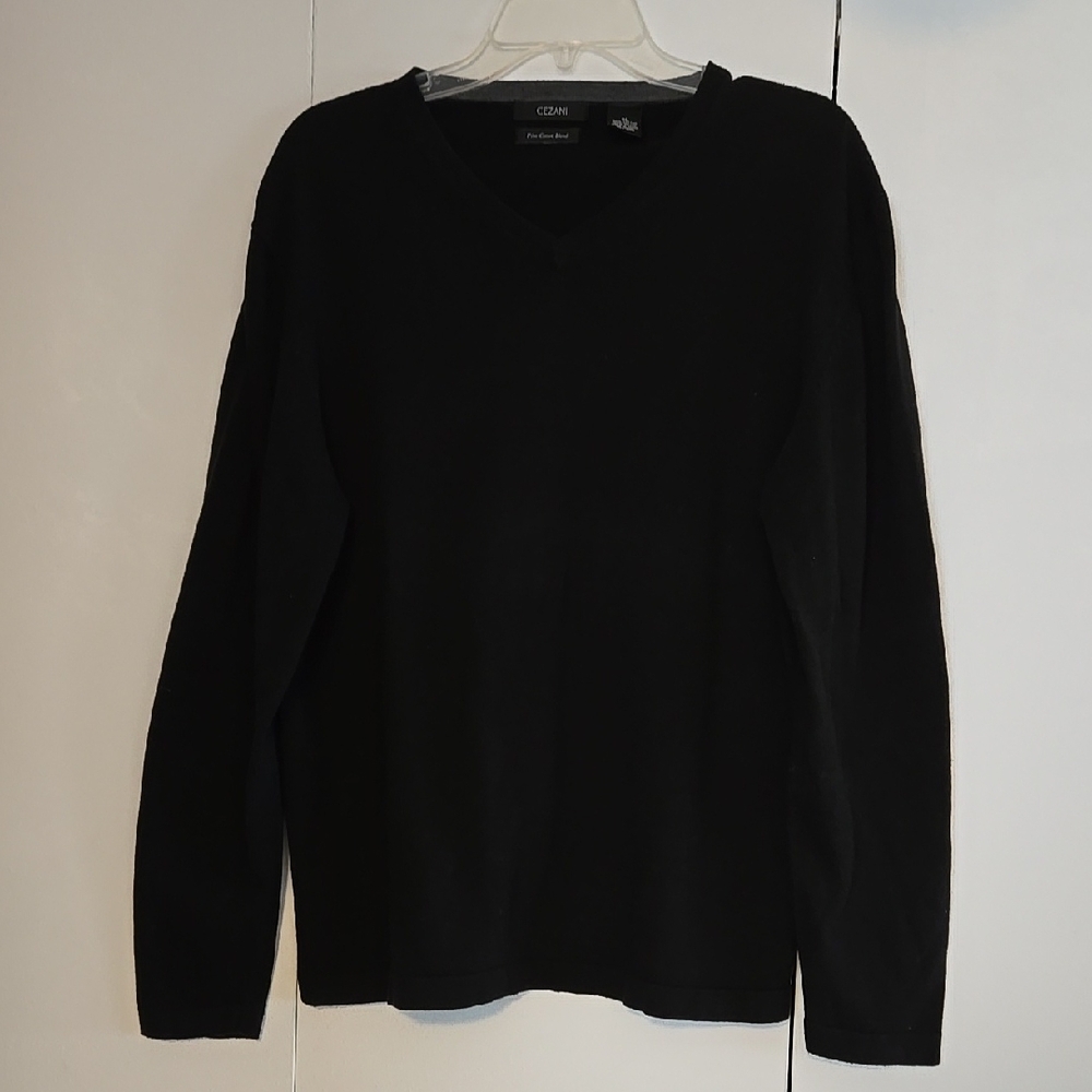 Cezani Black V-Neck Sweater for Men XL